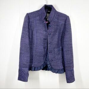 NEW DEPT Wool Blend Purple Military Jacket with Ruffle Back Size Medium